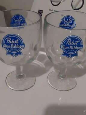 Branded Clear Goblet Glasses with Blue Logo - Set of 2